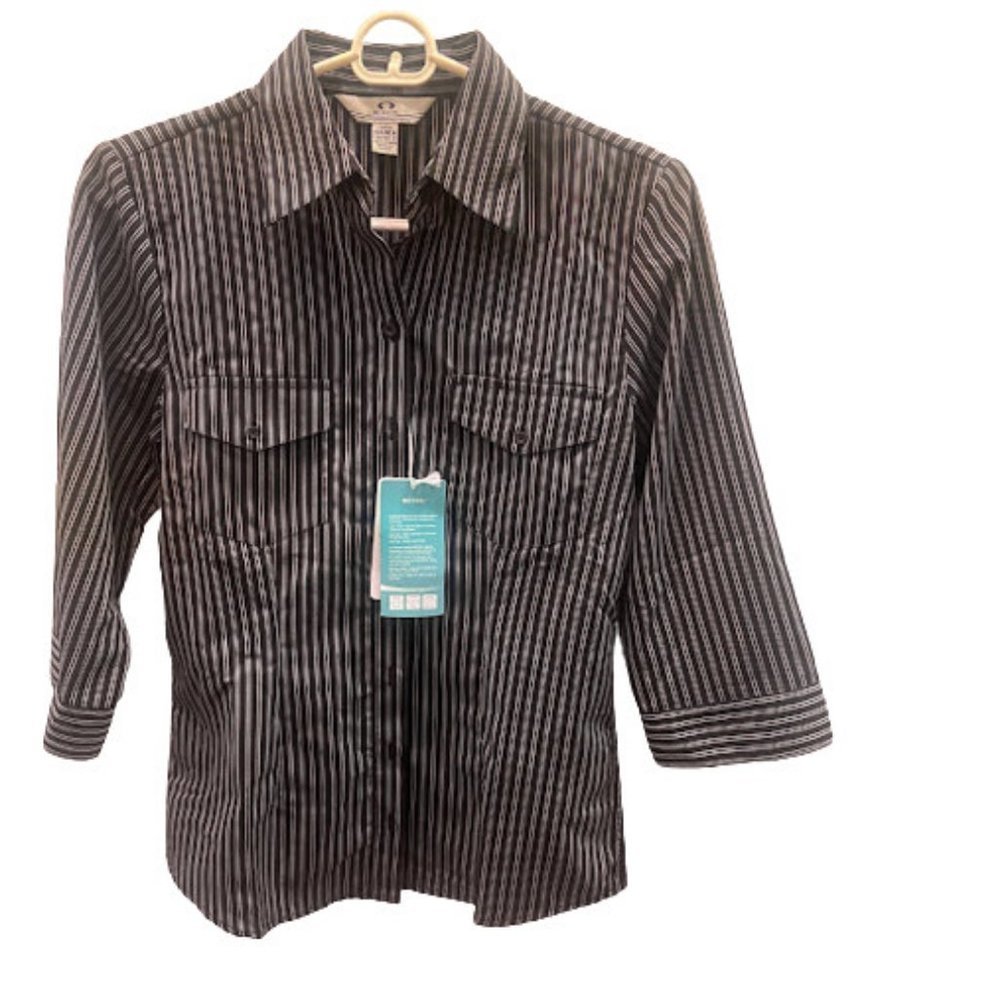 Biz Cool Collection Striped Cropped Sleeve Blouse